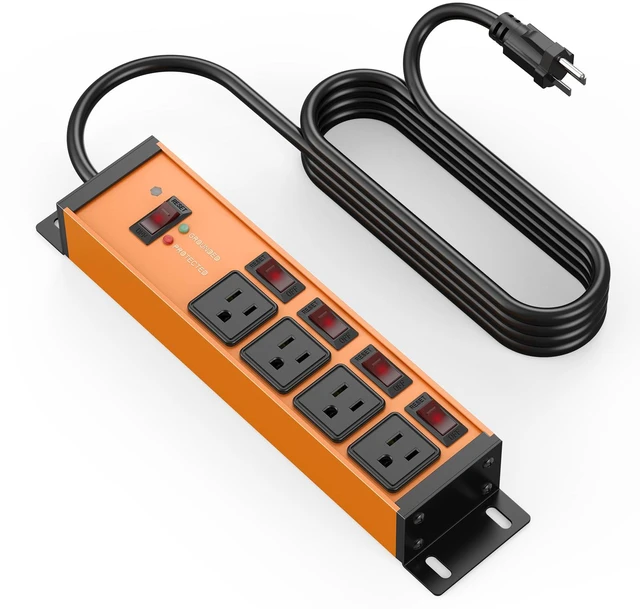 Main image of Magnetic Heavy Duty Surge Protector, 12 Gauge, Orange, 25FT, 1 Individual Switches, Outdoor Extension Cord with Multiple Outlets, Wall Mount Plug Extender, Grounding, Garage Power Strip