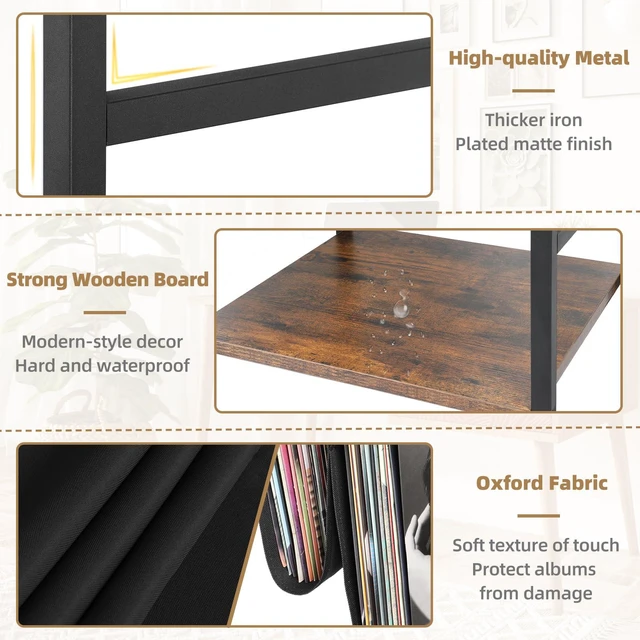 Alt view image 4 of 7 - Record Player Stand, Turntable Stand with 3-Tier Vinyl Record Storage, Record Player Table Holds Up to 200 Albums, End Table for Vinyl Records, Vinyl Record Holder Cabinet for Living Room