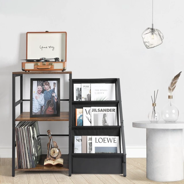 Alt view image 7 of 7 - Record Player Stand, Turntable Stand with 3-Tier Vinyl Record Storage, Record Player Table Holds Up to 200 Albums, End Table for Vinyl Records, Vinyl Record Holder Cabinet for Living Room