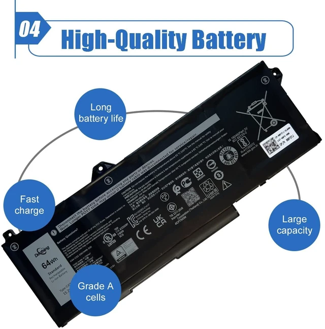 Alt view image 6 of 7 - GRT01 64Wh Laptop Battery Replacement for Dell Latitude 14 5421 5431 15 5521 5531 Precision 3470 3561 3571 Alienware m17 R5 AMD Series R05P0 00P3TJ 0P3TJ VXD57 05RGW 15.2V 4-Cell