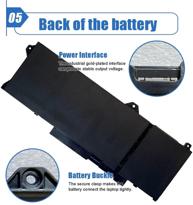Alt view image 7 of 7 - GRT01 64Wh Laptop Battery Replacement for Dell Latitude 14 5421 5431 15 5521 5531 Precision 3470 3561 3571 Alienware m17 R5 AMD Series R05P0 00P3TJ 0P3TJ VXD57 05RGW 15.2V 4-Cell