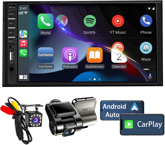 Main image of Double Din Car Stereo with Backup Camera & Dash Cam 7inch Touchscreen Car Audio Receivers Support Apple Carplay & Android Auto, Bluetooth, Mirror Link, SWC, FM/EQ/USB/TF/AUX