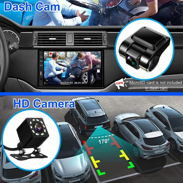 Alt view image 2 of 6 - Double Din Car Stereo with Backup Camera & Dash Cam 7inch Touchscreen Car Audio Receivers Support Apple Carplay & Android Auto, Bluetooth, Mirror Link, SWC, FM/EQ/USB/TF/AUX