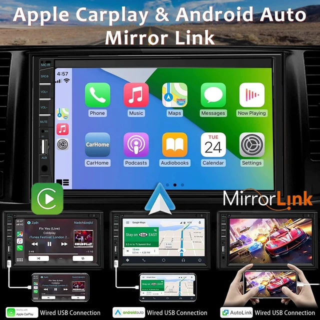 Alt view image 3 of 6 - Double Din Car Stereo with Backup Camera & Dash Cam 7inch Touchscreen Car Audio Receivers Support Apple Carplay & Android Auto, Bluetooth, Mirror Link, SWC, FM/EQ/USB/TF/AUX
