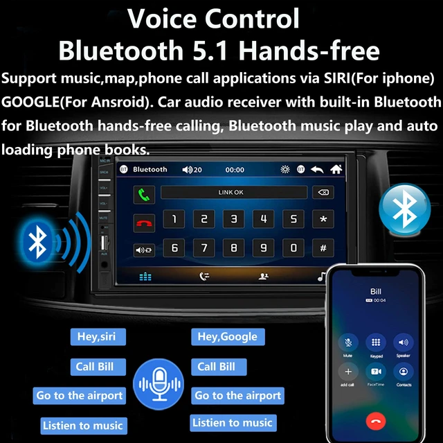 Alt view image 4 of 6 - Double Din Car Stereo with Backup Camera & Dash Cam 7inch Touchscreen Car Audio Receivers Support Apple Carplay & Android Auto, Bluetooth, Mirror Link, SWC, FM/EQ/USB/TF/AUX