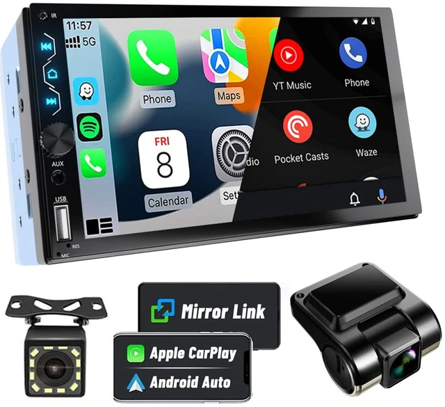 Main image of Double Din Car Stereo with Dash Cam,7 Inch Full HD Touchscreen Car Audio Receiver Support Carplay and Android Auto,Car Stereo with Bluetooth,Mirror Link,Backup Camera,FM/USB/AUX/Subwoofer