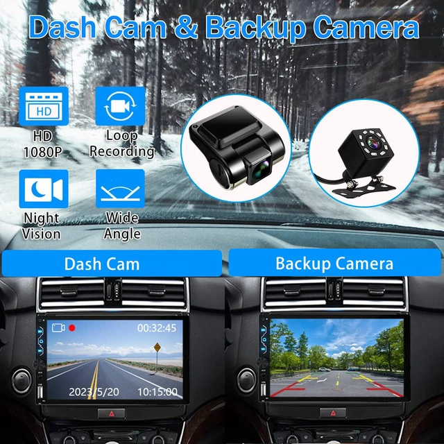 Alt view image 2 of 6 - Double Din Car Stereo with Dash Cam,7 Inch Full HD Touchscreen Car Audio Receiver Support Carplay and Android Auto,Car Stereo with Bluetooth,Mirror Link,Backup Camera,FM/USB/AUX/Subwoofer