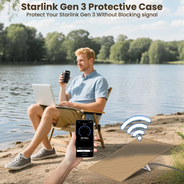 Alt view image 4 of 7 - Starlink Gen 3 Protective Cover Case, Starlink Standard Gen 3 Case for Satellite Dish, Silicone Hail Protector Cover for Starlink Standard, Waterproof,Impact Resistant to Rocks/Sand/Hail, Coyote Tan