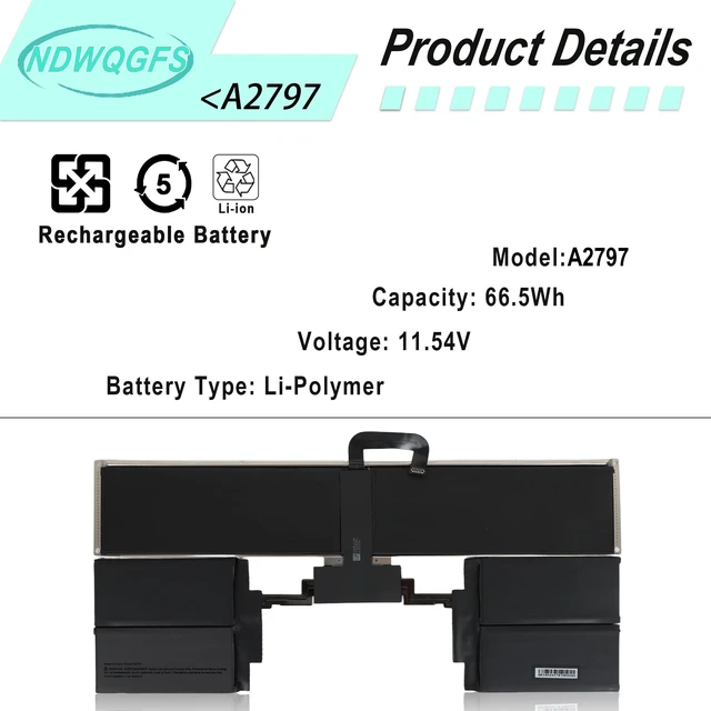 Alt view image 2 of 6 - A2797 A2941 Laptop Battery Compatible with MacBook Air 15-inch M2 2023 (A2941) & M3 2024 (A3114) 11.54V 66.5Wh Li-Polymer Compatible with EMC 8301, MRYQ3LL/A, MQKX3LL/A