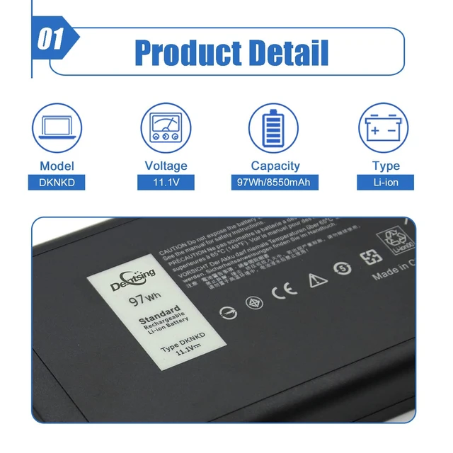 Alt view image 2 of 6 - DKNKD (11.1V 97Wh/8550mAh) X8VWF Laptop Battery Compatible with Dell Latitude 14 Rugged 5404 7404 E5404 E7404 Series Notebook 4XKN5 CJ2K1 5XT3V 05XT3V VCWGN 0VCHGN 09FN4 XN4KN XRJDF YGV51