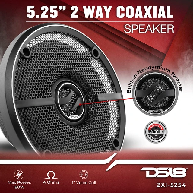 Alt view image 2 of 7 - ZXI-5254 5.25" Car Audio Coaxial Speaker with Built in Neodymium Tweeter and Kevlar Cone 2 Way 180 Watts Max 4 Ohm (2 Speakers),Black