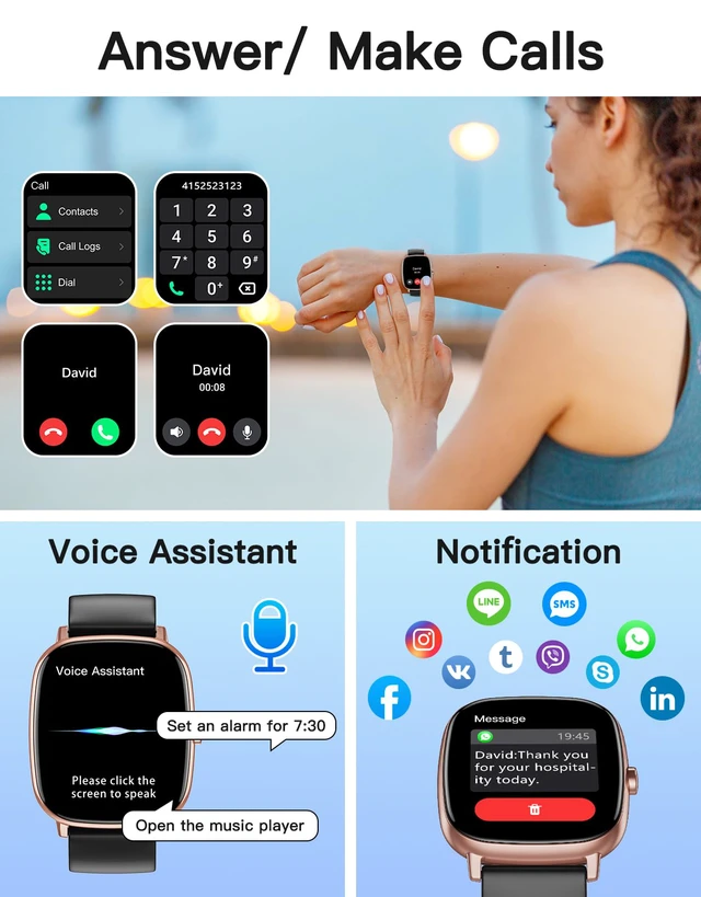 Alt view image 3 of 7 - Smart Watch for Men Women with GPS Built-in Answer/Make Call BK/GD 1.95" HD, for iPhone/Android Phones, Fitness Tracker Heart Rate/Sleep Monitor, Step/Calories Counter 100+ Sport, Waterproof