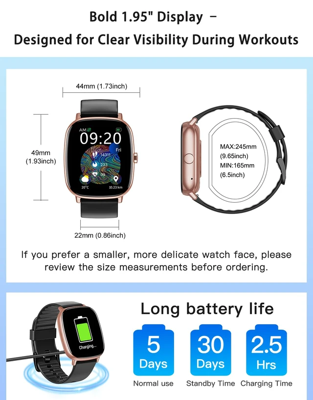 Alt view image 7 of 7 - Smart Watch for Men Women with GPS Built-in Answer/Make Call BK/GD 1.95" HD, for iPhone/Android Phones, Fitness Tracker Heart Rate/Sleep Monitor, Step/Calories Counter 100+ Sport, Waterproof