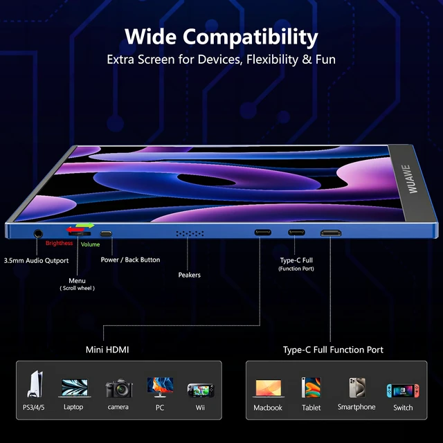 Alt view image 5 of 7 - 16 Inch Portable Gaming Monitor 1920x1200P FHD 60hz Refresh Rate & HDR for PS5/Switch Ultra-Thin 0.3" Built-in Speakers, Eye Care Plug&Play for Laptop/Mac/Phone Student Gift(Blue)