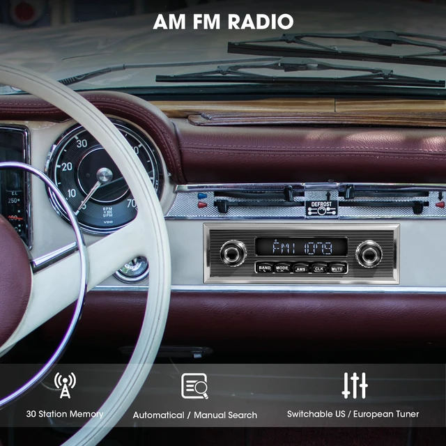 Alt view image 3 of 6 - Bluetooth Retro Radio for Classic Vehicles Single Din Vintage Car Stereo AM FM Tuner USB AUX Input Subwoofer RCA Output