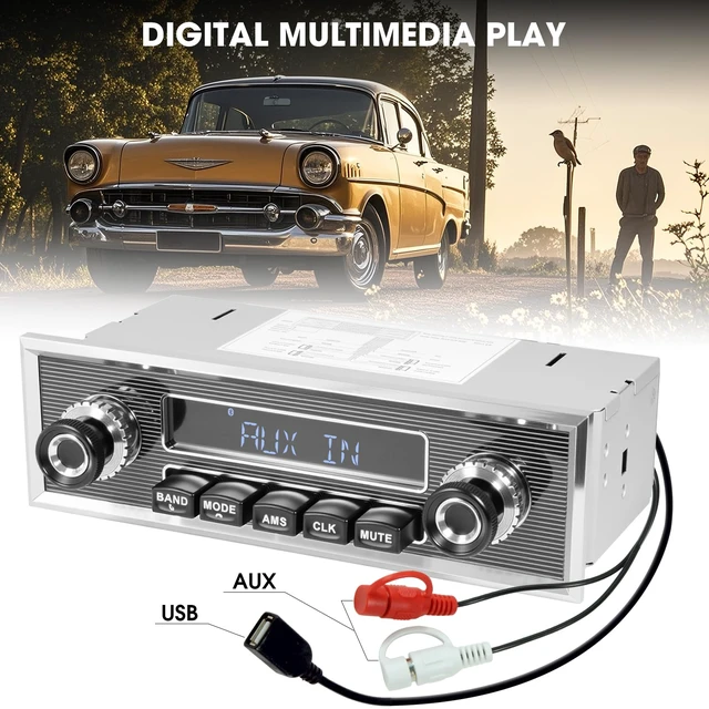 Alt view image 4 of 6 - Bluetooth Retro Radio for Classic Vehicles Single Din Vintage Car Stereo AM FM Tuner USB AUX Input Subwoofer RCA Output