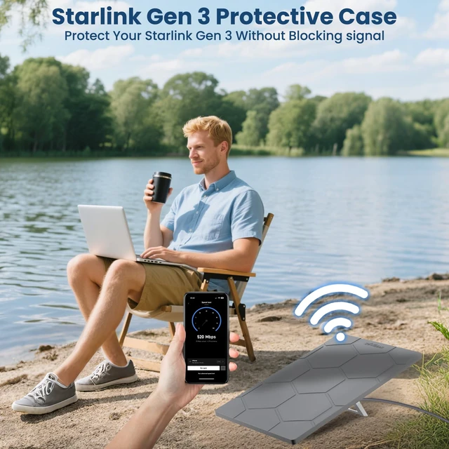 Alt view image 5 of 7 - Starlink Gen 3 Protective Cover Case, Starlink Standard Gen 3 Case for Satellite Dish, Silicone Hail Protector Cover for Starlink Standard, Waterproof,Impact Resistant to Rocks/Sand/Hail, Grey