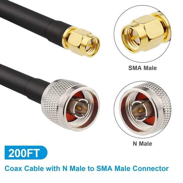 Alt view image 2 of 6 - KMR240 N Male to SMA Male Cable - 200FT Ultra Low Loss SMA to N Cable 50 ohm for WiFi Router/GPS Receiver/Antenna/Signal Booster Use