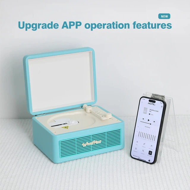 Alt view image 2 of 7 - CD Player with Bluetooth Speakers, App Control, Magnetic Display Color: Light Blue. High-fidelity sound with a retro desktop design, ideal for home decor and gifting
