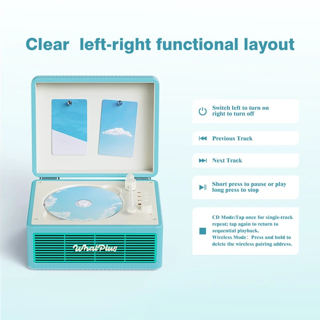 Alt view image 6 of 7 - CD Player with Bluetooth Speakers, App Control, Magnetic Display Color: Light Blue. High-fidelity sound with a retro desktop design, ideal for home decor and gifting