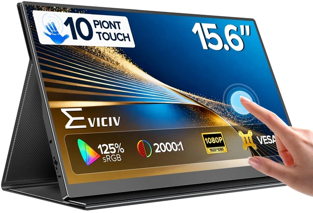 Main image of Portable Monitor Touchscreen 15.6, 125% sRGB 1080P IPS Screen 10-Point Touch Monitor, VESA & Case, MINI HDMI USB C, Ultra-Thin Travel Second Screen for Laptop, Computer, Game Consoles