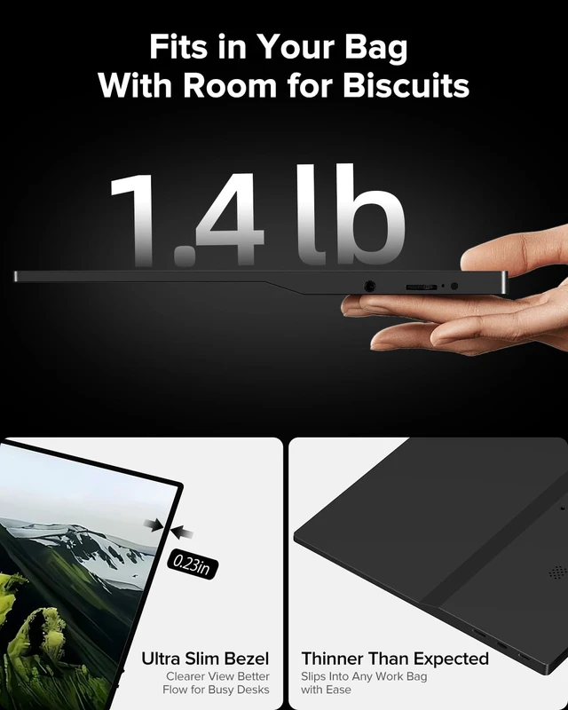 Alt view image 4 of 6 - Portable Monitor Touchscreen 15.6, 125% sRGB 1080P IPS Screen 10-Point Touch Monitor, VESA & Case, MINI HDMI USB C, Ultra-Thin Travel Second Screen for Laptop, Computer, Game Consoles