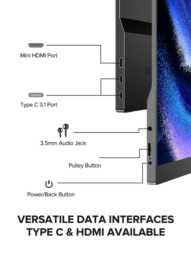 Alt view image 6 of 6 - Portable Monitor Touchscreen 15.6, 125% sRGB 1080P IPS Screen 10-Point Touch Monitor, VESA & Case, MINI HDMI USB C, Ultra-Thin Travel Second Screen for Laptop, Computer, Game Consoles