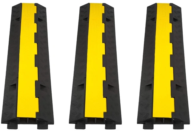 Main image of Cable Ramp 3 Pack 2 Channel 11000lbs axle Capacity Floor Cord Cable Protector, Rubber Speed Bumps Hose Protector Ramps for Wire/Hose/Pipe Hider Driveway &Outdoor 40x10x2 inch(L x W x H)
