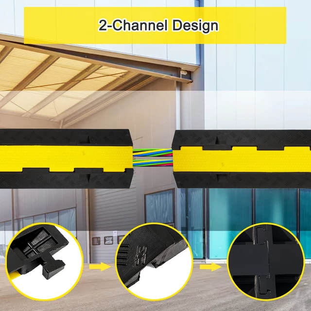 Alt view image 5 of 7 - Cable Ramp 3 Pack 2 Channel 11000lbs axle Capacity Floor Cord Cable Protector, Rubber Speed Bumps Hose Protector Ramps for Wire/Hose/Pipe Hider Driveway &Outdoor 40x10x2 inch(L x W x H)