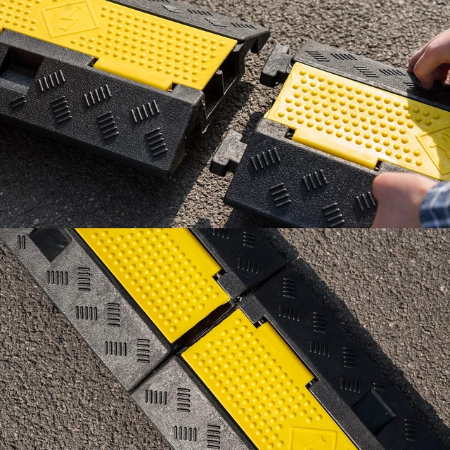 Alt view image 4 of 7 - Cable Ramp 3 Pack 2 Channel 11000lbs axle Capacity Floor Cord Cable Protector, Rubber Speed Bumps Hose Protector Ramps for Wire/Hose/Pipe Hider Driveway &Outdoor 40x10x2 inch(L x W x H)