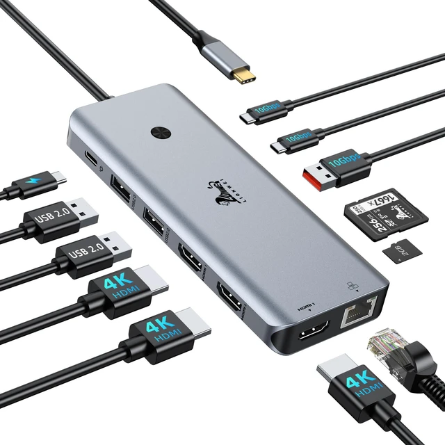 Main image of USB C Docking Station Multiport Adapter with Triple Monitor 3 HDMI 12-IN-1 Laptop Docking Station with 4K@60Hz,Ethernet,10Gbps USB 3.1,PD 100W,Screen On/Off Button for Laptop/Windows/macOS