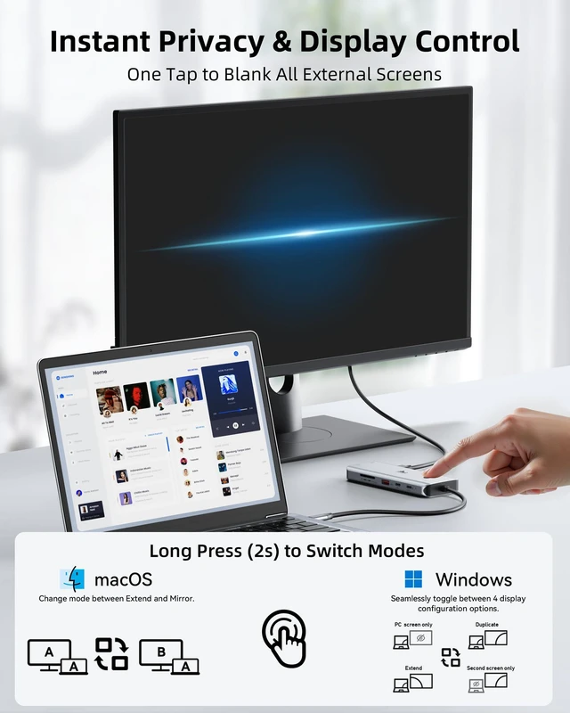 Alt view image 4 of 7 - USB C Docking Station Multiport Adapter with Triple Monitor 3 HDMI 12-IN-1 Laptop Docking Station with 4K@60Hz,Ethernet,10Gbps USB 3.1,PD 100W,Screen On/Off Button for Laptop/Windows/macOS