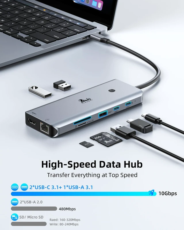 Alt view image 7 of 7 - USB C Docking Station Multiport Adapter with Triple Monitor 3 HDMI 12-IN-1 Laptop Docking Station with 4K@60Hz,Ethernet,10Gbps USB 3.1,PD 100W,Screen On/Off Button for Laptop/Windows/macOS