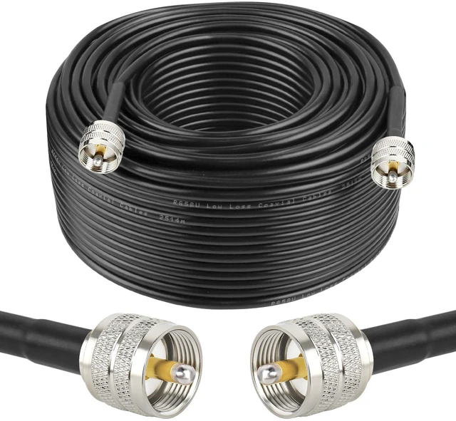 Main image of CB Coax Cable 200FT, RG58 PL259 Coaxial Cable UHF Male to UHF Male Cable for CB Radio, Ham Radio, Amateur Radio, Antenna Analyzer, SWR Meter, Black