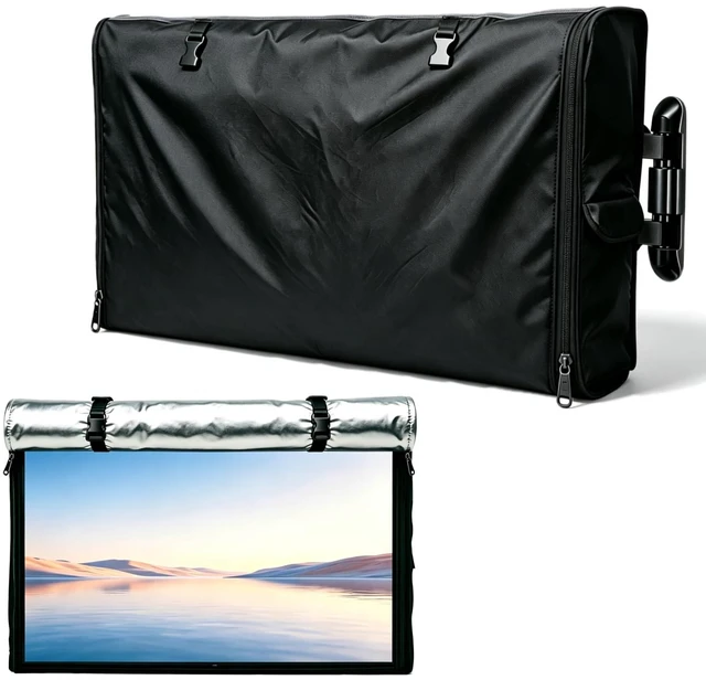 Main image of Outdoor TV Cover 95-100 Inch, 600D Heavy Duty Waterproof Oxford Fabric, Weatherproof Dustproof UV Resistant, with Remote Control Pocket & Waterproof Zipper, Black