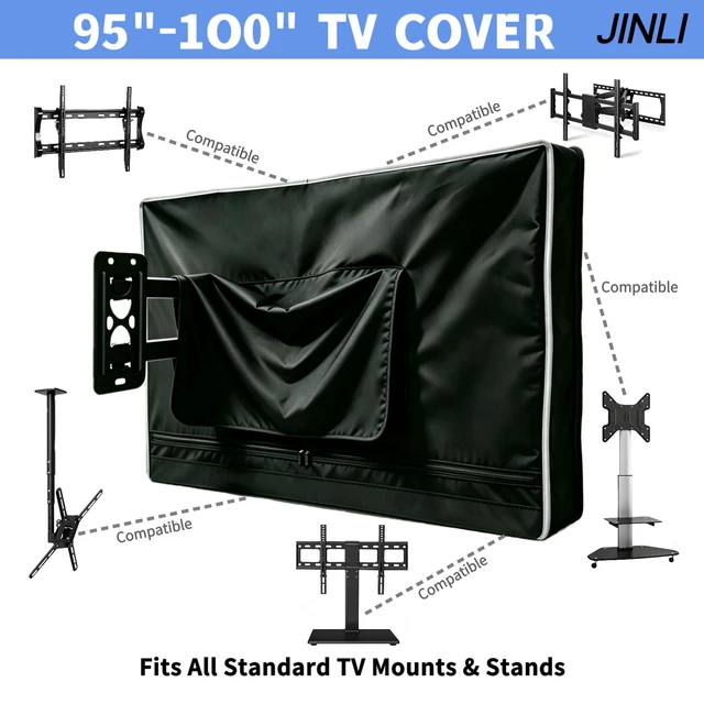Alt view image 7 of 7 - Outdoor TV Cover 95-100 Inch, 600D Heavy Duty Waterproof Oxford Fabric, Weatherproof Dustproof UV Resistant, with Remote Control Pocket & Waterproof Zipper, Black