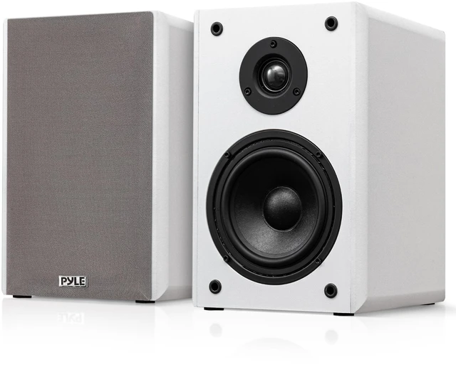 Main image of 5.25 Wired Bookshelf Speakers Pair 2-Way HiFi Home Theater Stereo Speakers with Soft Dome Tweeter, Paper Cone Woofer & Wall Mount Brackets Compact Speaker System, White
