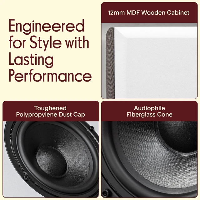 Alt view image 6 of 7 - 5.25 Wired Bookshelf Speakers Pair 2-Way HiFi Home Theater Stereo Speakers with Soft Dome Tweeter, Paper Cone Woofer & Wall Mount Brackets Compact Speaker System, White