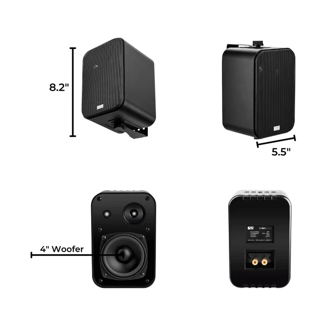 Alt view image 3 of 6 - 4" Outdoor Patio Speaker Pair 80W, IP54 Weather Resistant, Aluminum Grilles Black AP450