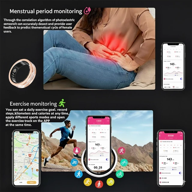 Alt view image 4 of 7 - Smart Ring for Women, Diamond Inspired Design (Gold,10) Sleep Tracker, Health Monitoring, Fitness Tracking, Remote Photography, No Subscription, iOS & Android