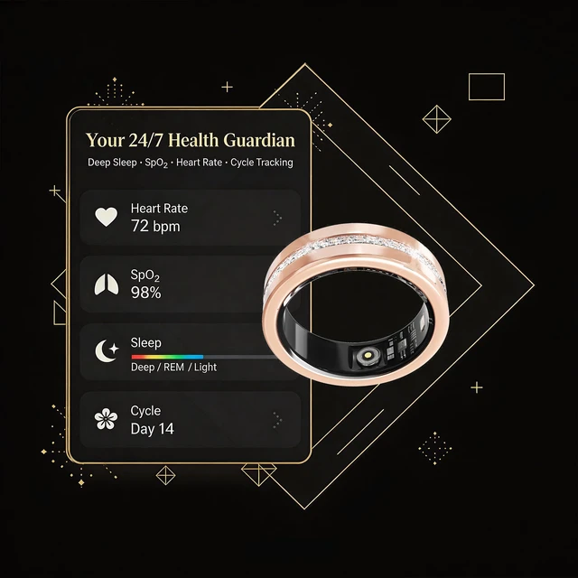 Alt view image 5 of 7 - Smart Ring for Women, Diamond Inspired Design (Gold,10) Sleep Tracker, Health Monitoring, Fitness Tracking, Remote Photography, No Subscription, iOS & Android