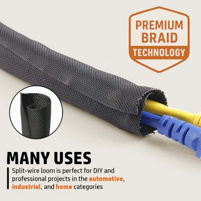 Alt view image 3 of 6 - Woven Mesh Split-Sleeve Wire Loom for High-Temperature Automotive Harness and Home Cable Management - 25 feet (1.25")