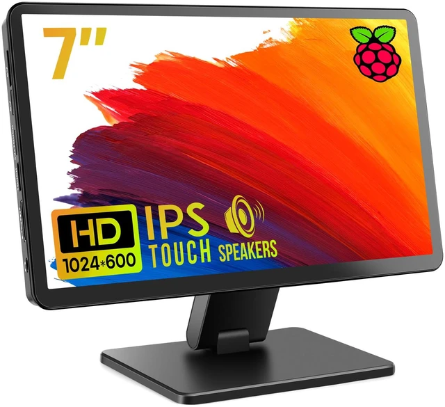 Main image of 7" Touchscreen Monitor, 1024x600 IPS Raspberry Pi Screen, HDMI 5-Point Touch, Dual Speakers, Plug & Play, Pi 5/4/3/Zero, Home Assistant, Gaming, PC Sub-Monitor, 3 Display Modes, with Case