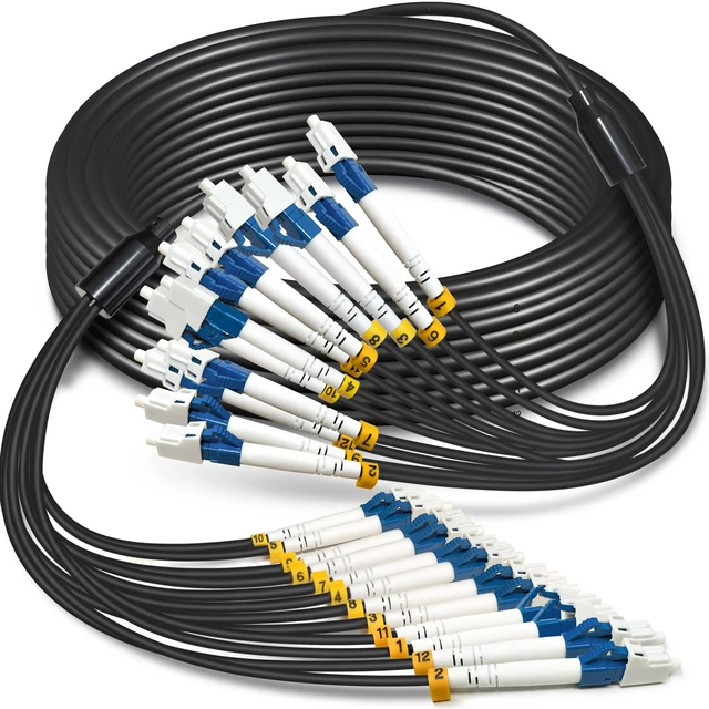 Main image of 5m 12 Strand Industrial TPU LC Outdoor Armored Single Mode Fiber Cable LC to LC OS2 Singlemode 12 Core Fiber Optic Patch Cord, 9/125um, OD-6mm, Direct Burial LC-LC