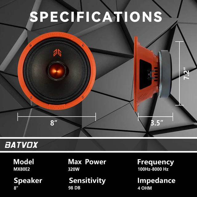 Alt view image 3 of 7 - MX80E2 Loudspeaker 8 Inch Midrange 640 Watts 4 Ohms Orange Bullet, Premium Quality Audio Door Speakers for Car or Truck Stereo Sound System, Orange (2 Speakers)