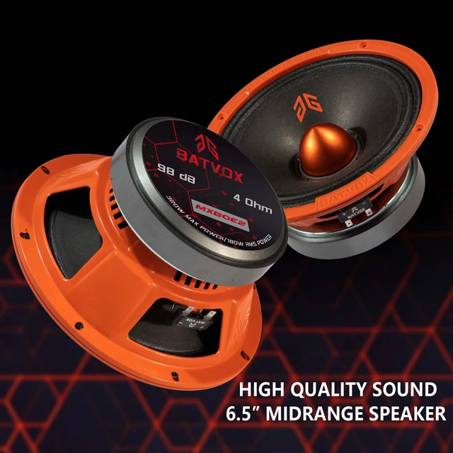 Alt view image 4 of 7 - MX80E2 Loudspeaker 8 Inch Midrange 640 Watts 4 Ohms Orange Bullet, Premium Quality Audio Door Speakers for Car or Truck Stereo Sound System, Orange (2 Speakers)