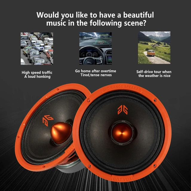 Alt view image 5 of 7 - MX80E2 Loudspeaker 8 Inch Midrange 640 Watts 4 Ohms Orange Bullet, Premium Quality Audio Door Speakers for Car or Truck Stereo Sound System, Orange (2 Speakers)