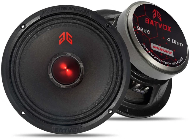 Main image of MX80E2 Loudspeaker 8 Inch Midrange 640 Watts 4 Ohms Red Bullet, Premium Quality Audio Door Speakers for Car or Truck Stereo Sound System, Black (2 Speakers)