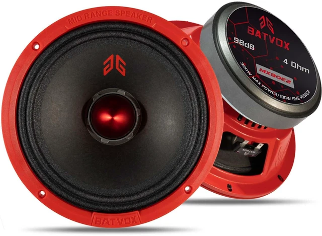 Main image of MX80E2 Loudspeaker 8 Inch Midrange 640 Watts 4 Ohms Red Bullet, Premium Quality Audio Door Speakers for Car or Truck Stereo Sound System, Red (2 Speakers)