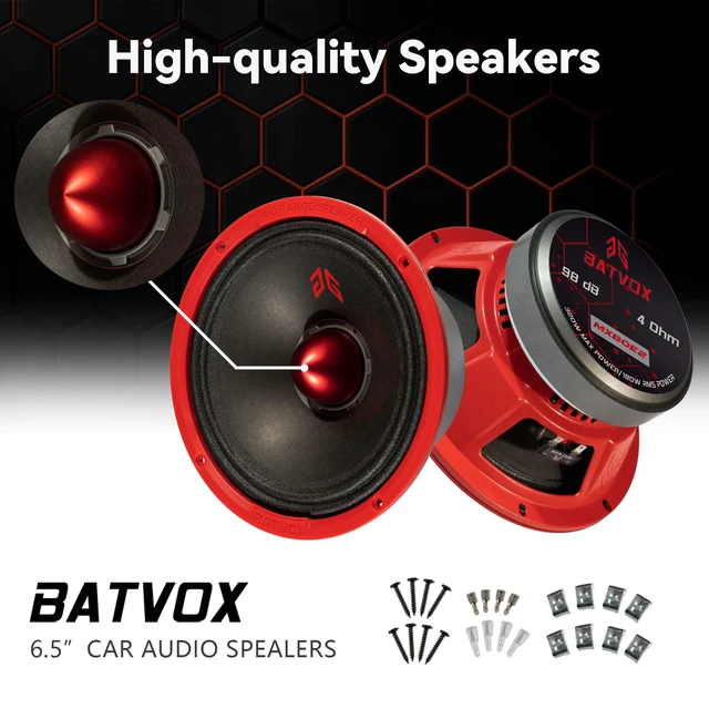 Alt view image 2 of 7 - MX80E2 Loudspeaker 8 Inch Midrange 640 Watts 4 Ohms Red Bullet, Premium Quality Audio Door Speakers for Car or Truck Stereo Sound System, Red (2 Speakers)